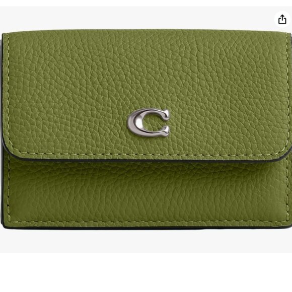 COACH Trifold Leather Wallet Dark Lime Green - Picture 1 of 5